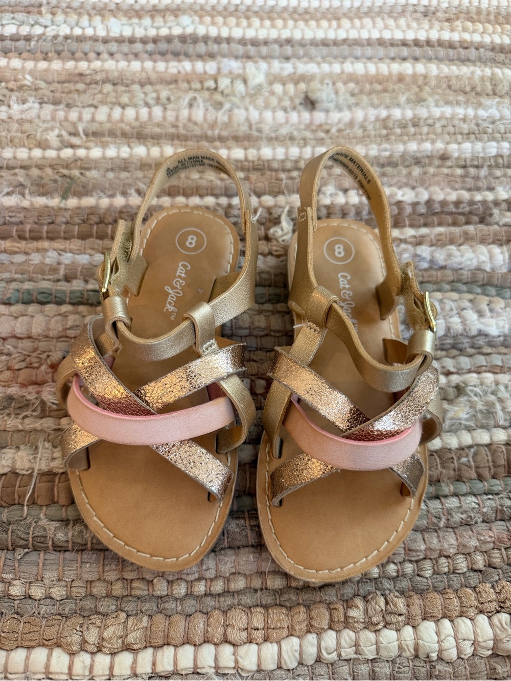Cat & Jack Gold Pink Toddler Sandals Size 8